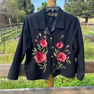 Alex Kim Women's Vintage Blazer Jacket Pink Floral Embroidered Art Size L
